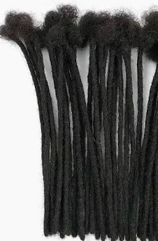 A group of black dreadlock extensions.